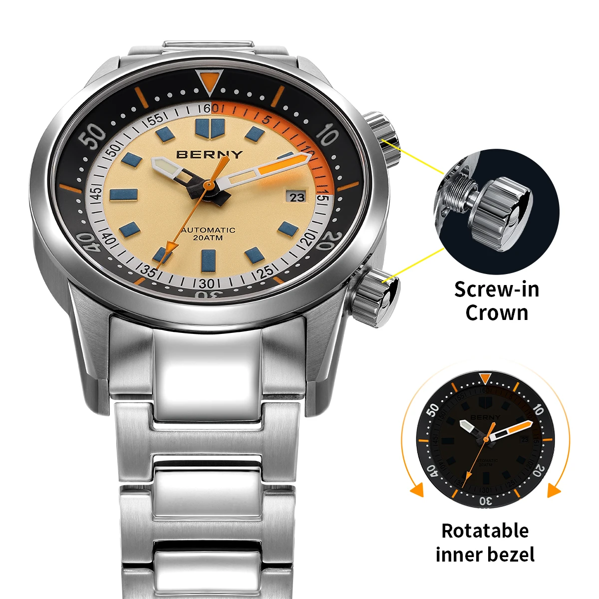 BERNY Automatic Diving Watches - огляд і ціна Diver Watch 300M